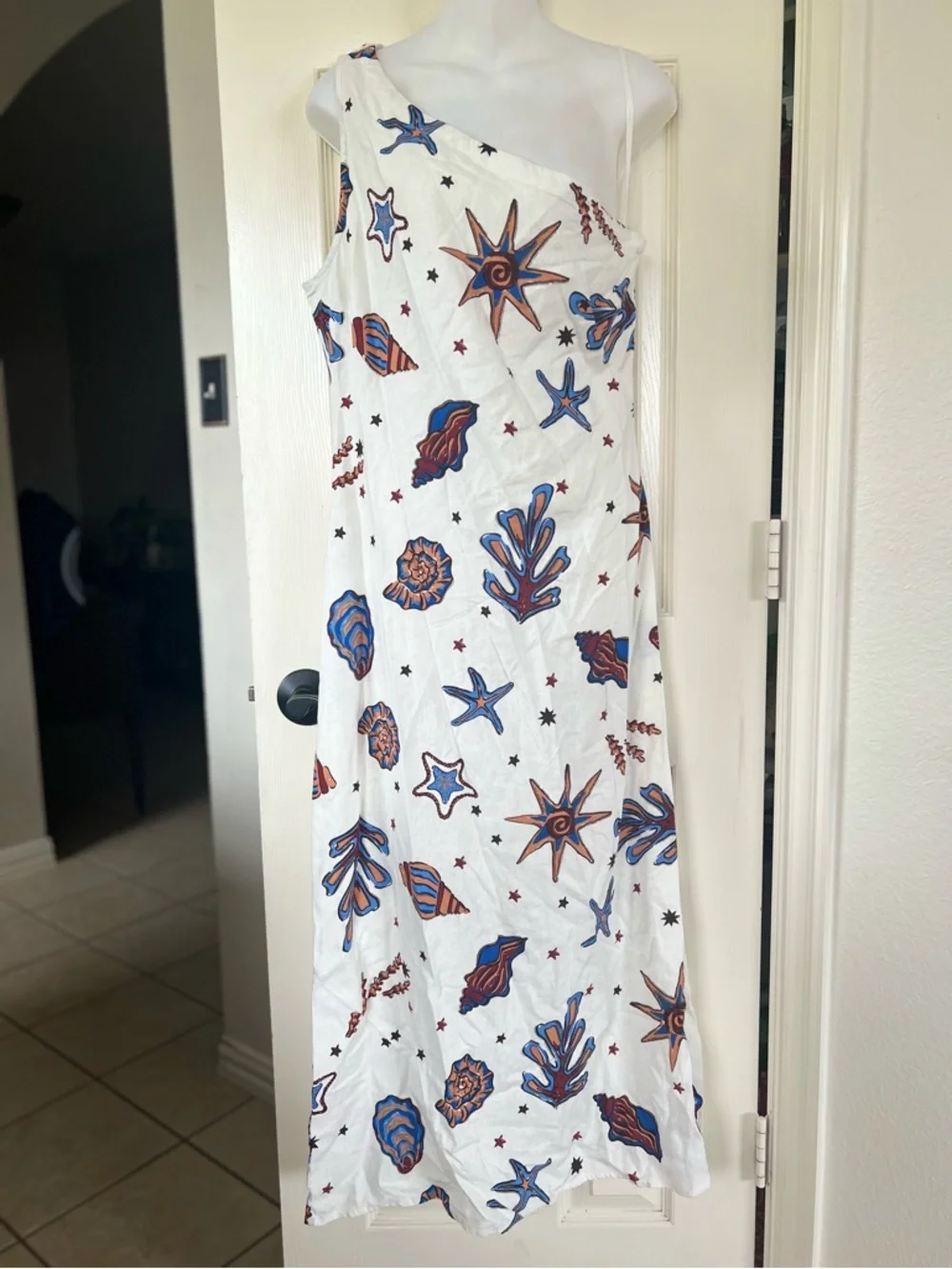 NWOT ONE-SHOULDER SEASHELL PRINT DRESS M - Picture 3 of 14